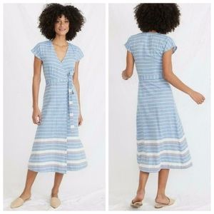 Marine Layer Maddie Stripe Printed Wrap Midi Dress Medium